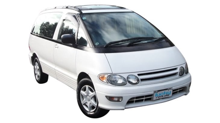 A white lowtop campervan photographed against a white background