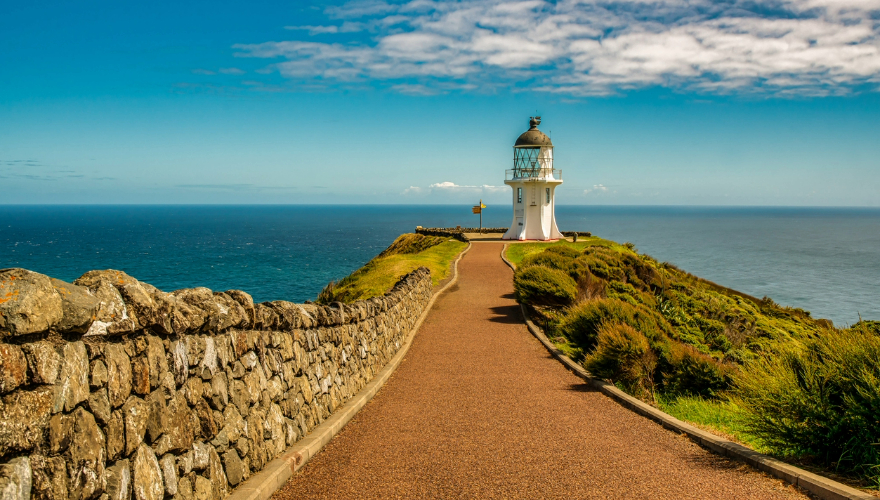 Walkway to the famous Cape Reinga lighthouse in the far tip of New Zealand