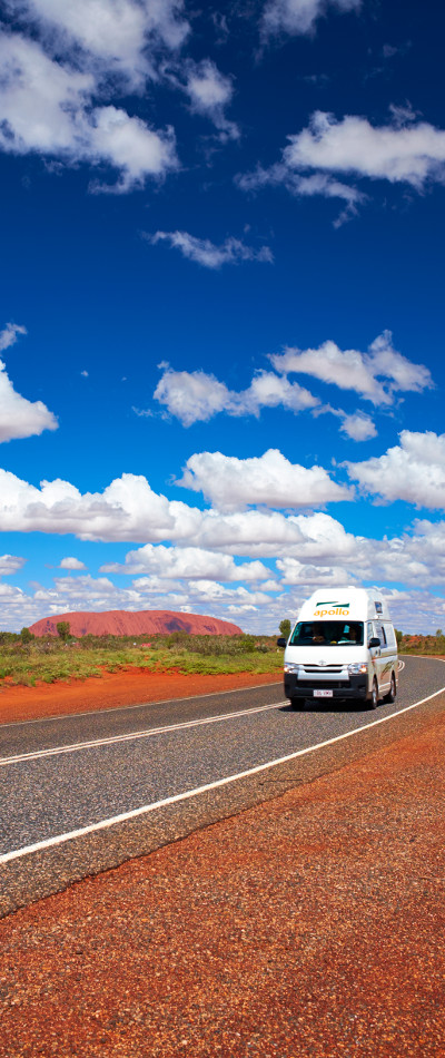 A rental campervan on its way to Alice Springs.